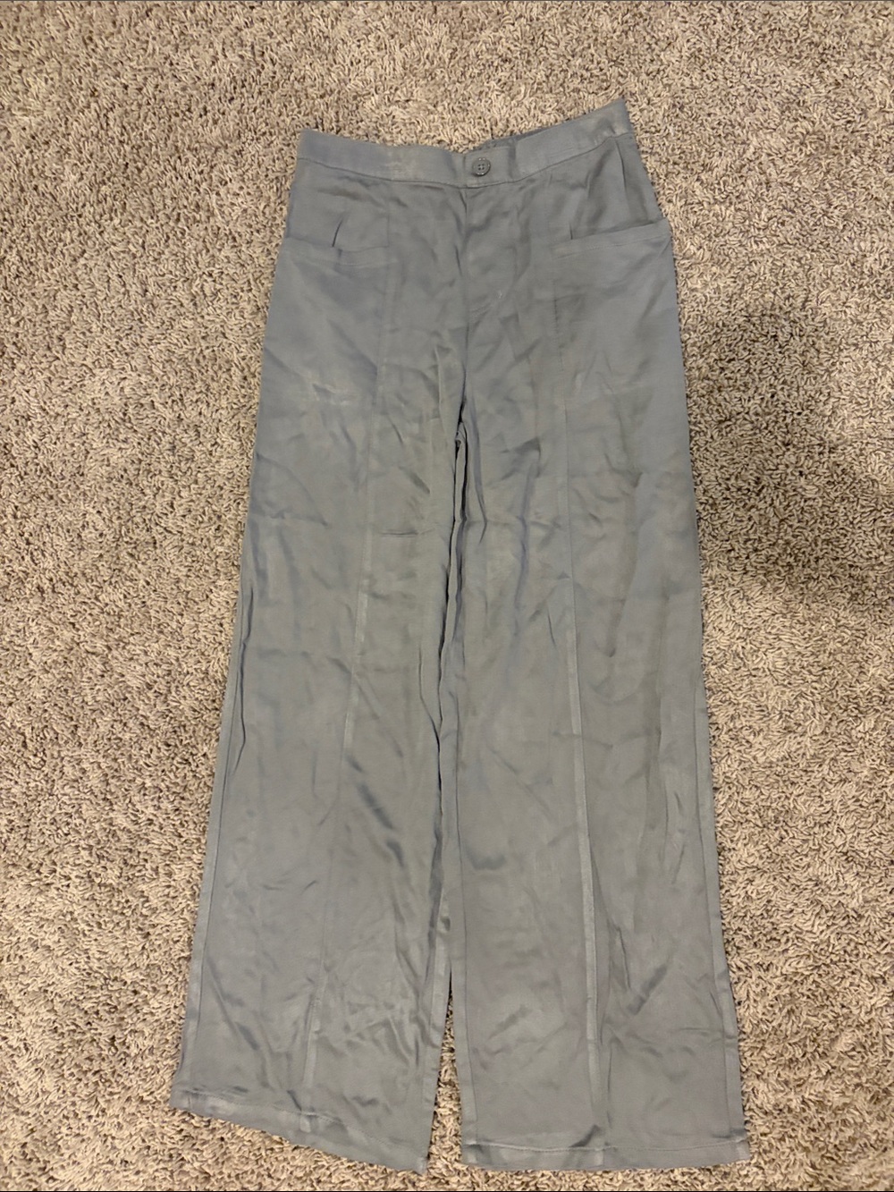 Light Gray Wide-Leg Pants with Front Button